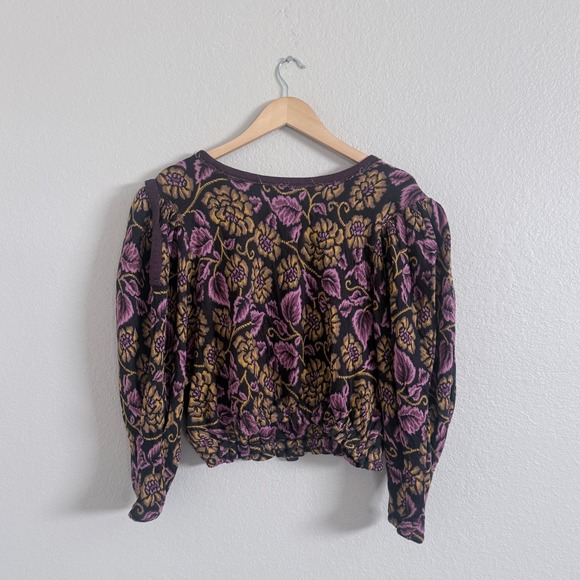 Free People Tops - Free People Balloon Sleeve Keyhole Top Floral Embroidered Cotton Sz L